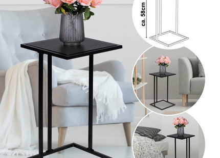 Arti Casa Bijzettafel - Metaal en MDF - 58 x 33 x 33 CM - Nachtkastje - Plantentafel - Laptoptafel - Industriële Uitstraling - Zwart - MBDeals.nl