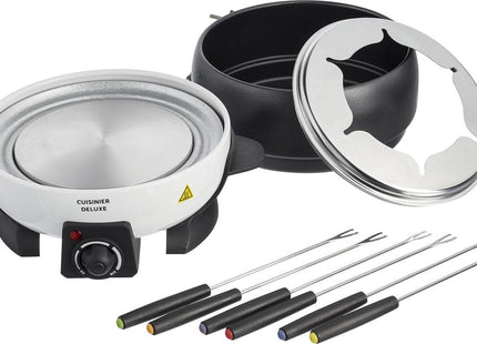 Cuisinier - Deluxe Fondueset - 6 Personen - Elektrisch - RVS - Vleesfondue - Kaasfondue - Chocoladefondue - Zwart Wit - MBDeals.nl