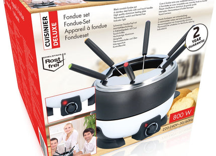 Cuisinier - Deluxe Fondueset - 6 Personen - Elektrisch - RVS - Vleesfondue - Kaasfondue - Chocoladefondue - Zwart Wit - MBDeals.nl
