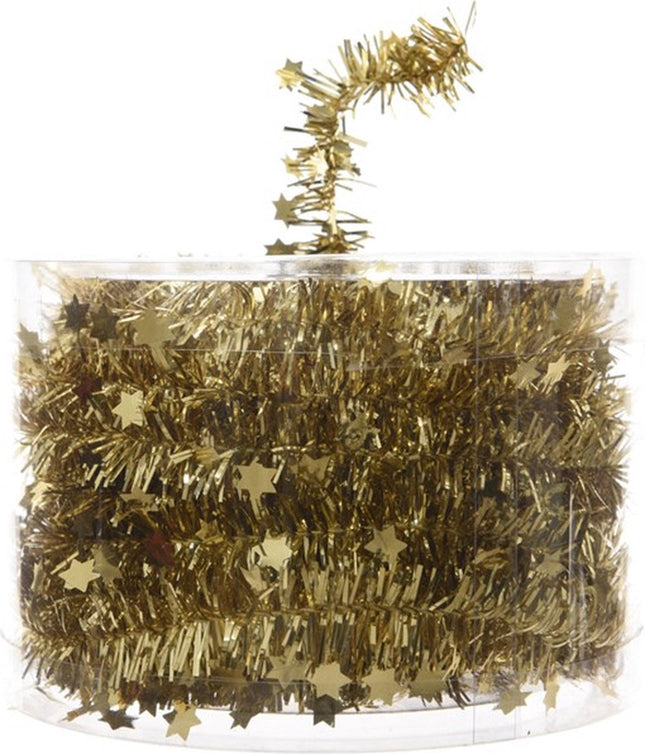 Decoris - Lametta Slinger Guirlande Ster Glans - Licht Goud - 35mmx7m