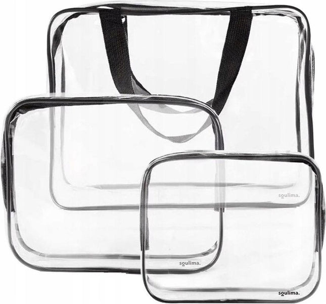 Soulima - Doorzichtige Toilettas Set - Waterdicht - 3 Maten (S/M/L) - Grote Toilettas met Handvatten