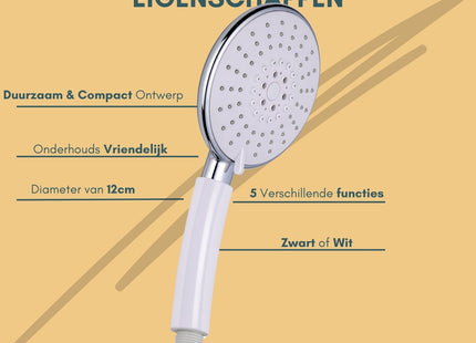 STEGGER - Douchekop - Handdouche - 5 Functies - 12 cm Diameter - Gemakkelijk Schoon te Maken