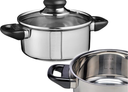 Haushalt - Kookpan - RVS - Ø 16cm - Glazen Deksel - Drielaagse Thermische Capsulebasis