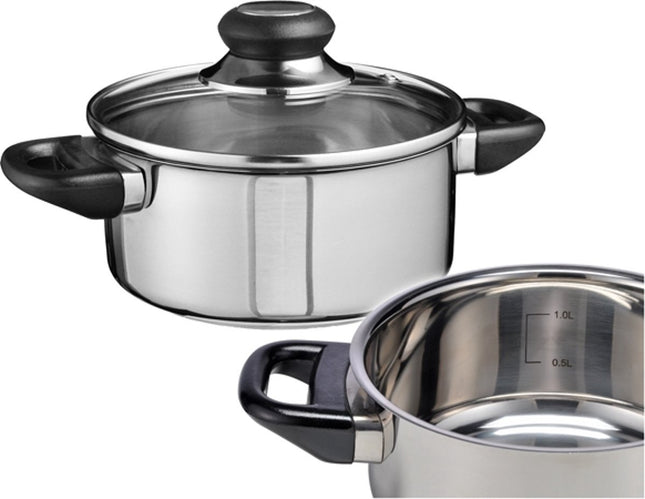 Haushalt - Kookpan - RVS - Ø 16cm - Glazen Deksel - Drielaagse Thermische Capsulebasis