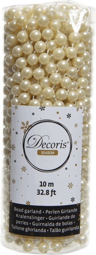 Decoris kerstslinger met kralen in champagne, 10 meter x 0,8 cm
