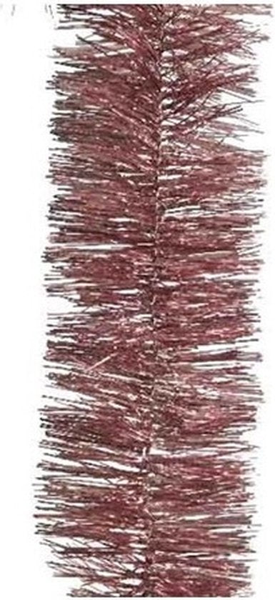 Decoris kerstslingers oud roze van lametta folie, 270 x 7 cm, 2 stuks