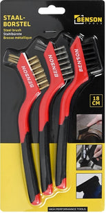 Hofftech staalborstel 3-delige set met nylon, rvs en messing, 18 cm