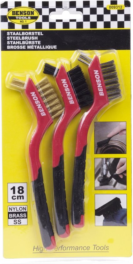 Hofftech staalborstel 3-delige set met nylon, rvs en messing, 18 cm
