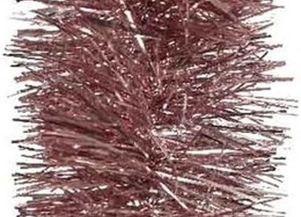 Decoris kerstslingers oud roze 10 cm breed, set van 3 lametta slingers van 270 cm