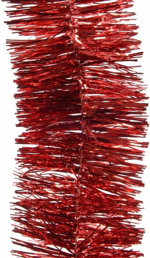 Decoris kerstslingers rood lametta 270 cm glanzend, set van 2