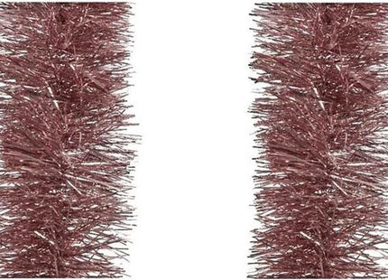 Decoris kerstslingers oud roze 10 cm breed, set van 3 lametta slingers van 270 cm