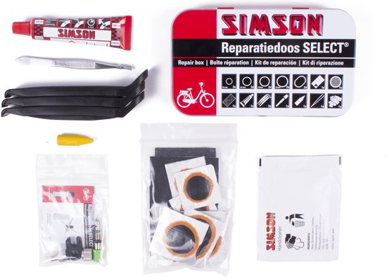 Simson complete bandenreparatieset voor de fiets 23-delig met bandenlichters en solutie