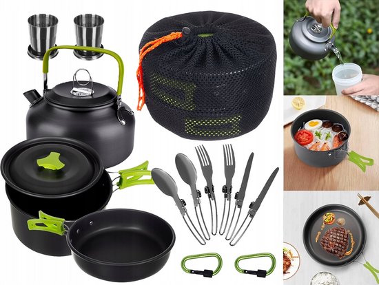 VERK GROUP – Kampeerservies Set – 18-delig – Compact – Opvouwbaar – Duurzaam