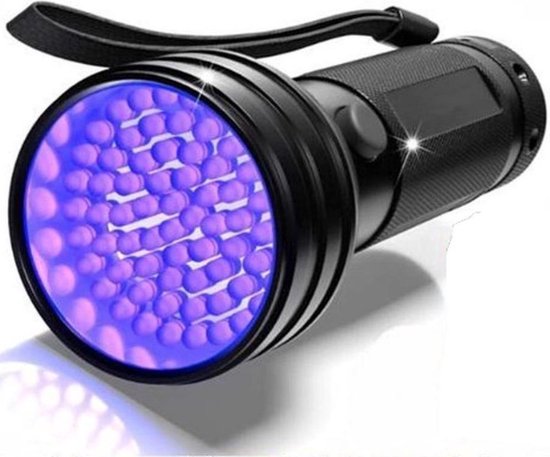 UV zaklamp met 51 leds 395 nm inclusief 4 AA-batterijen, zwart aluminium