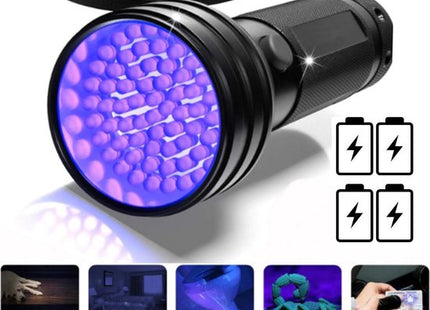 UV zaklamp met 51 leds 395 nm inclusief 4 AA-batterijen, zwart aluminium