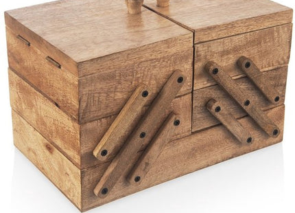 Orion houten naaikist van mangohout, uitklapbaar met 5 vakken, 30,5 x 18 x 21 cm
