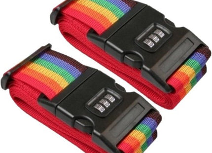 Koffer spanband met cijferslot, 2 stuks, 200 x 6 cm, regenboogkleuren