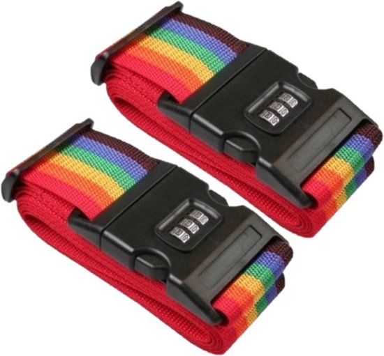 Koffer spanband met cijferslot, 2 stuks, 200 x 6 cm, regenboogkleuren