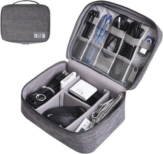 Trizand reisorganizer voor kabels en opladers, waterdicht, 9 vakken, grijs