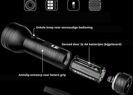 UV zaklamp met 51 leds 395 nm inclusief 4 AA-batterijen, zwart aluminium