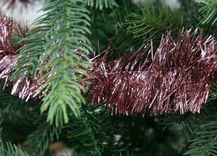 Decoris kerstslingers oud roze van lametta folie, 270 x 7 cm, 2 stuks