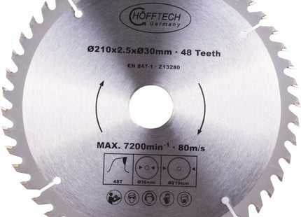 Hofftech zaagblad cirkelzaag 210x30 mm, 48 tanden, inclusief verloopringen