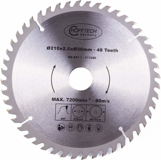 Hofftech zaagblad cirkelzaag 210x30 mm, 48 tanden, inclusief verloopringen