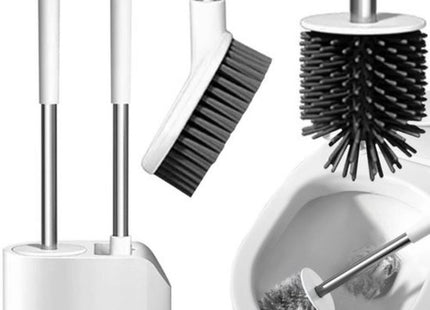 Wc borstel met houder, siliconen en hoekborstel, wit en zilver