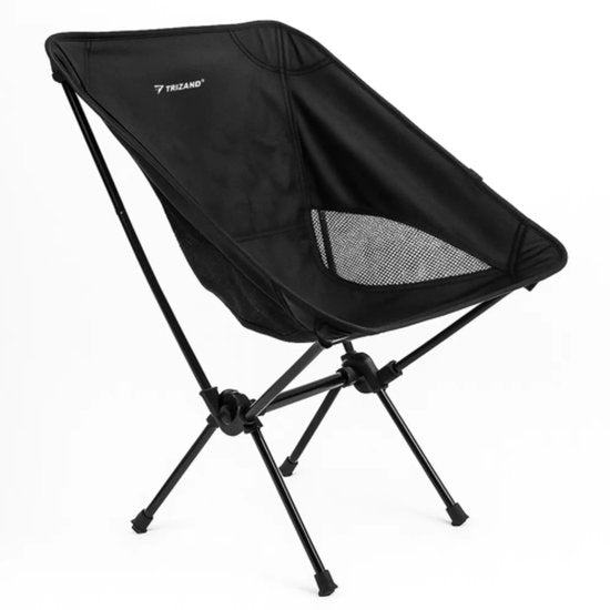 Trizand opvouwbare campingstoel zwart tot 120 kg met transporthoes
