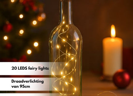 STEGGER lichtsnoer op batterij met 20 leds warm wit en zilverdraad van 95 cm
