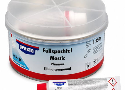 Polyester plamuur 2-componenten 2 kg met tube verharder voor metaal, hout en beton