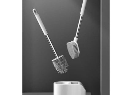 Wc borstel met houder, siliconen en hoekborstel, wit en zilver