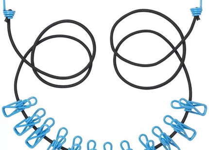 Benson elastische waslijn met 12 knijpers, 1,9 tot 3,2 m, zwart en blauw