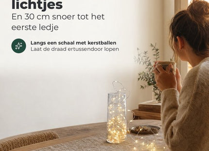 STEGGER lichtsnoer op batterij met 20 leds warm wit en zilverdraad van 95 cm