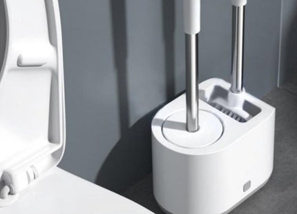 Wc borstel met houder, siliconen en hoekborstel, wit en zilver