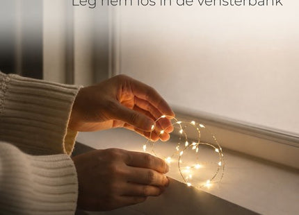 STEGGER lichtsnoer op batterij met 20 leds warm wit en zilverdraad van 95 cm
