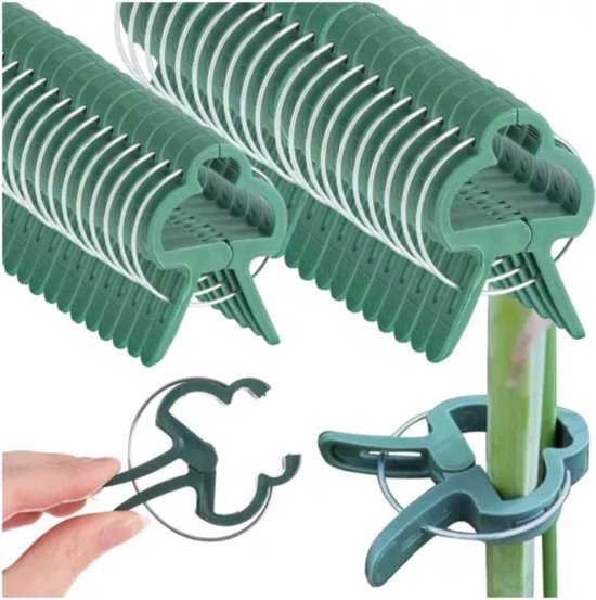 Plantenclips set van 108 stuks in 2 maten voor pot- en tuinplanten, groen