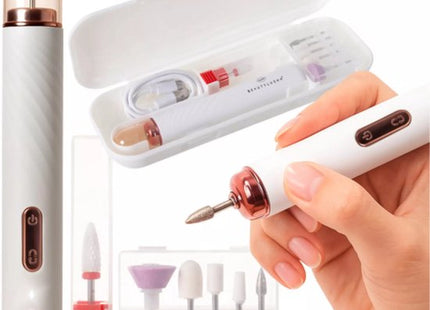 Draadloze nagelfrees voor manicure en pedicure met 6 frezen en opbergcase, wit