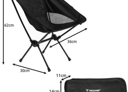 Trizand opvouwbare campingstoel zwart tot 120 kg met transporthoes