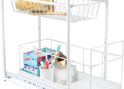 Keukenkast organizer uitschuifbaar van metaal, wit, 45 x 23 x 45 cm