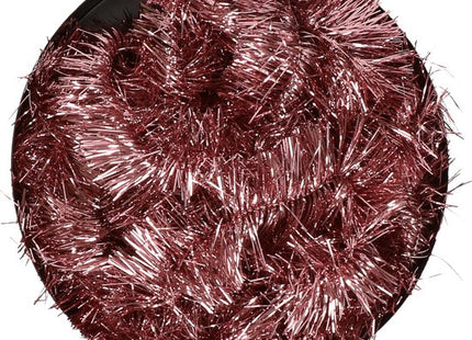 Decoris kerstslingers oud roze van lametta folie, 270 x 7 cm, 2 stuks