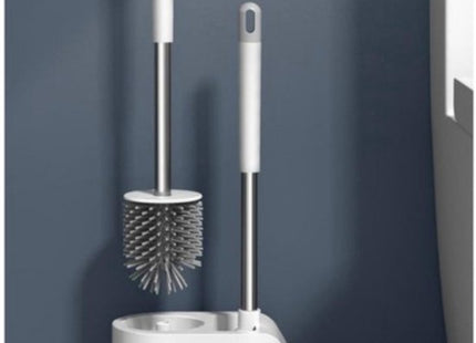 Wc borstel met houder, siliconen en hoekborstel, wit en zilver