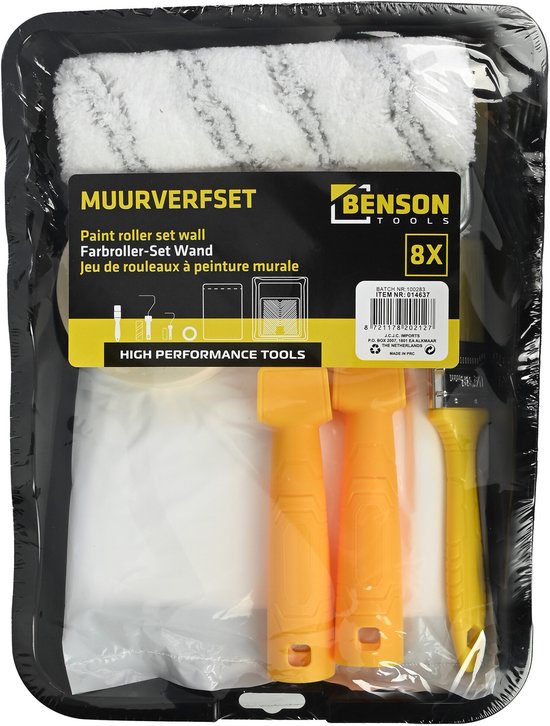 Benson muurverfset 8-delig met verfrollers, kwast, verfbak en afplaktape