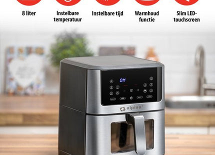 Alpina - Airfryer XXL – 8 Liter Inhoud - Digitaal Display - Temperatuurbereik van 80 tot 200 Graden - MBDeals.nl