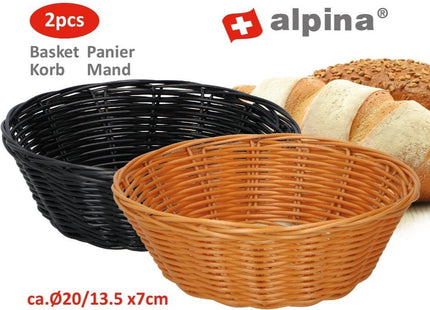 Alpina - Broodmandjes - 2 Stuks - Riet - Bruin en Zwart - 21 cm - MBDeals.nl