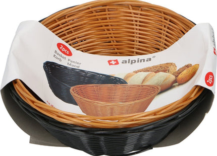 Alpina - Broodmandjes - 2 Stuks - Riet - Bruin en Zwart - 21 cm - MBDeals.nl