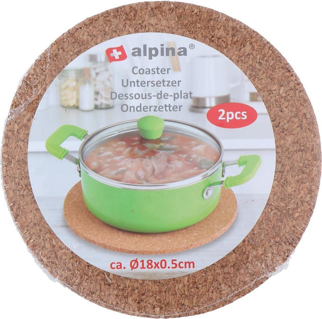 Alpina - Onderzetters - 2 Stuks - Kurk - Ø18x0,5cm - Bruin - MBDeals.nl