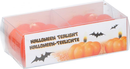 Arti Casa - Halloween Decoratie - Halloween Pompoen Kaars - Oranje - Set van 2 - 5x2,5cm - MBDeals.nl