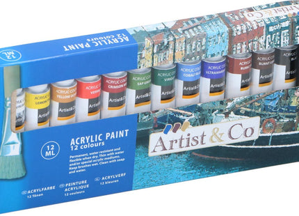 Artist & Co - Acrylverf - 12 Stuks - Diverse Kleuren - 12 ml per Tube - MBDeals.nl