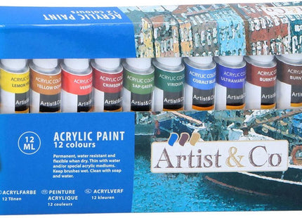 Artist & Co - Acrylverf - 12 Stuks - Diverse Kleuren - 12 ml per Tube - MBDeals.nl